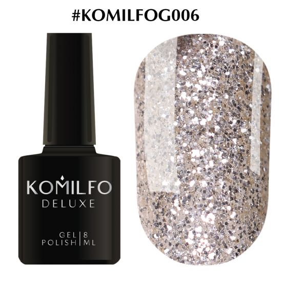 Гель-лак Komilfo DeLuxe Series №G006 (темно-серебристые насыщенные блестки с золотым отливом), 8 мл Гель-лак Komilfo DeLuxe Series №G006 (темно-серебристые насыщенные блестки с золотым отливом), 8 мл
