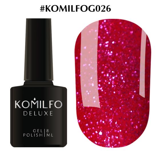 Гель-лак Komilfo DeLuxe Series №G026 (малиновый с серебристыми блестками) 8 мл