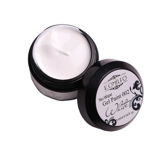 Гель-краска БЕЗ липкого слоя для вензелей Komilfo No Wipe Gel Paint White 002 (белая), 5 мл Гель-краска БЕЗ липкого слоя для вензелей Komilfo No Wipe Gel Paint White 002 (белая), 5 мл