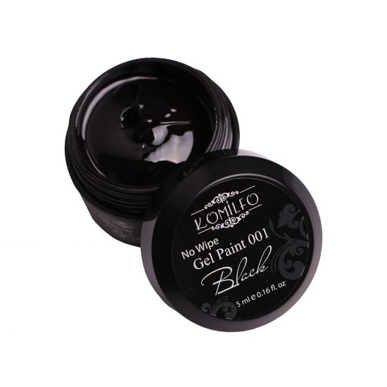 Гель-краска БЕЗ липкого слоя для вензелей Komilfo No Wipe Gel Paint Black 001 (черная), 5 мл Гель-краска БЕЗ липкого слоя для вензелей Komilfo No Wipe Gel Paint Black 001 (черная), 5 мл